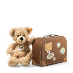 Ours en peluche Teddy Fynn avec sa valise, beige, 28 cm